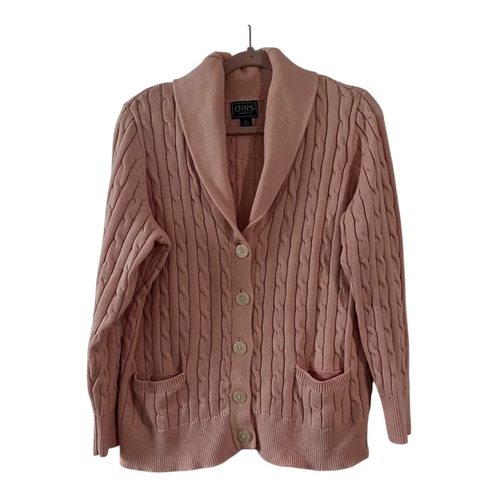 Chaps Classic Peachy Pink Cotton Cable Knit Button Front Sweater Cardigan SZ 1X